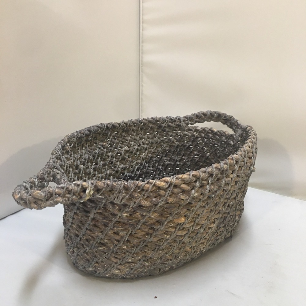 Woven Seagrass Rope Basket Home Decor Small Gray Oval Storage Beach Coastal